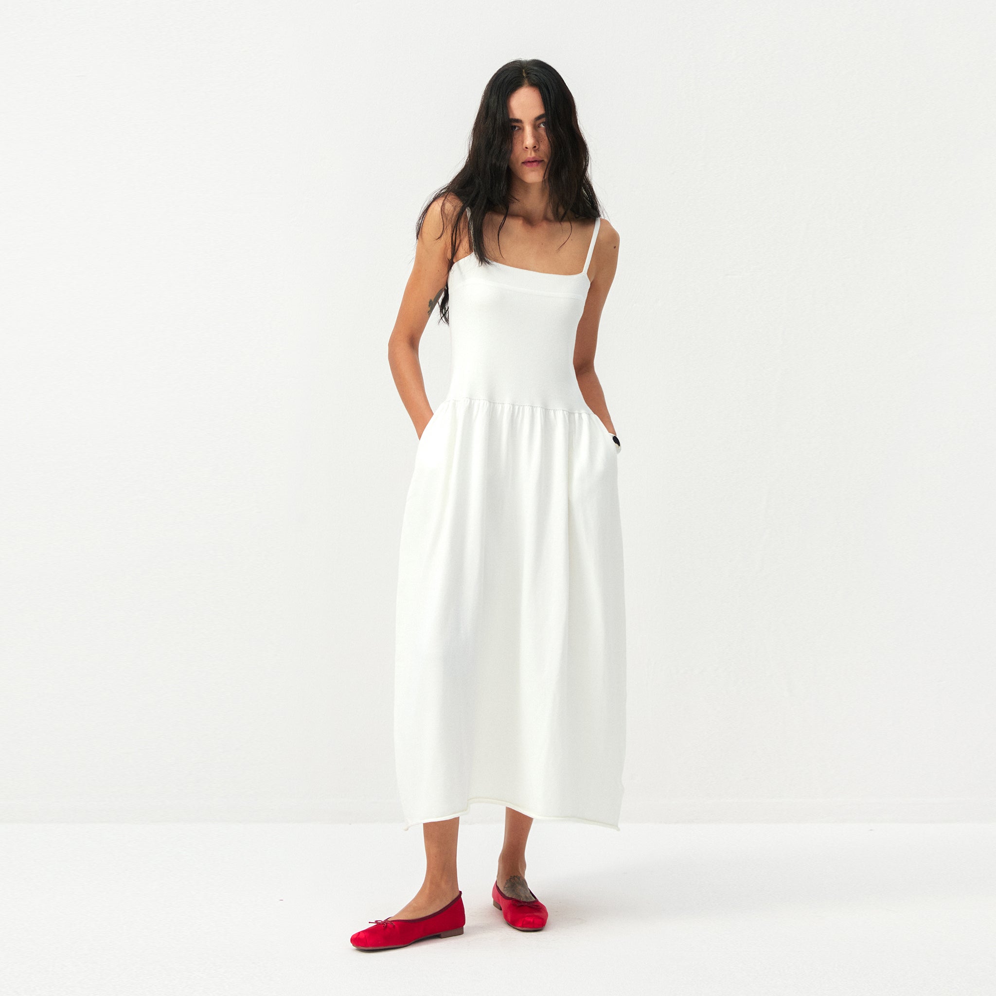 CUBIC Lyocell-Wool Blend Drop-Waist Midi Dress-3