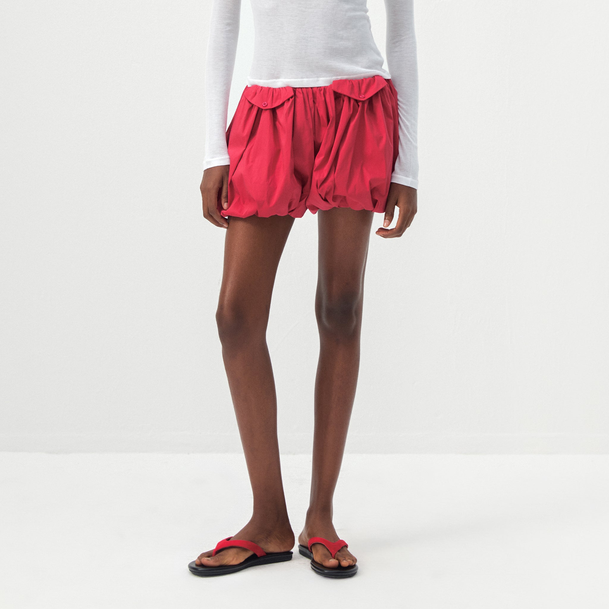 CUBIC Red High-Waisted Balloon Shorts-3