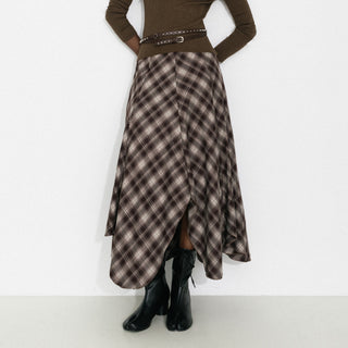 Vintage Plaid Asymmetric A-Line Skirt