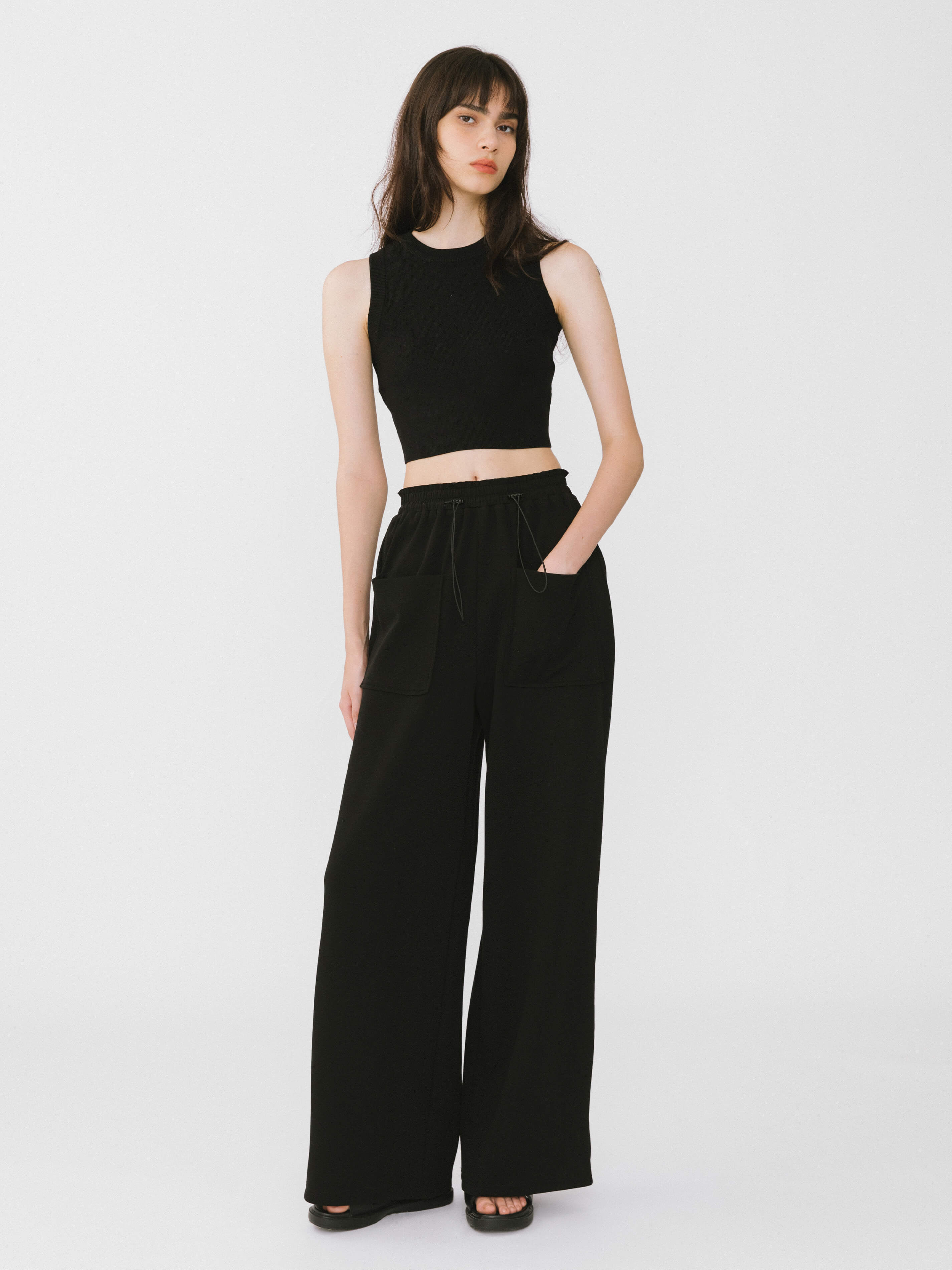 Double Drawstring Wide Leg Trousers-3