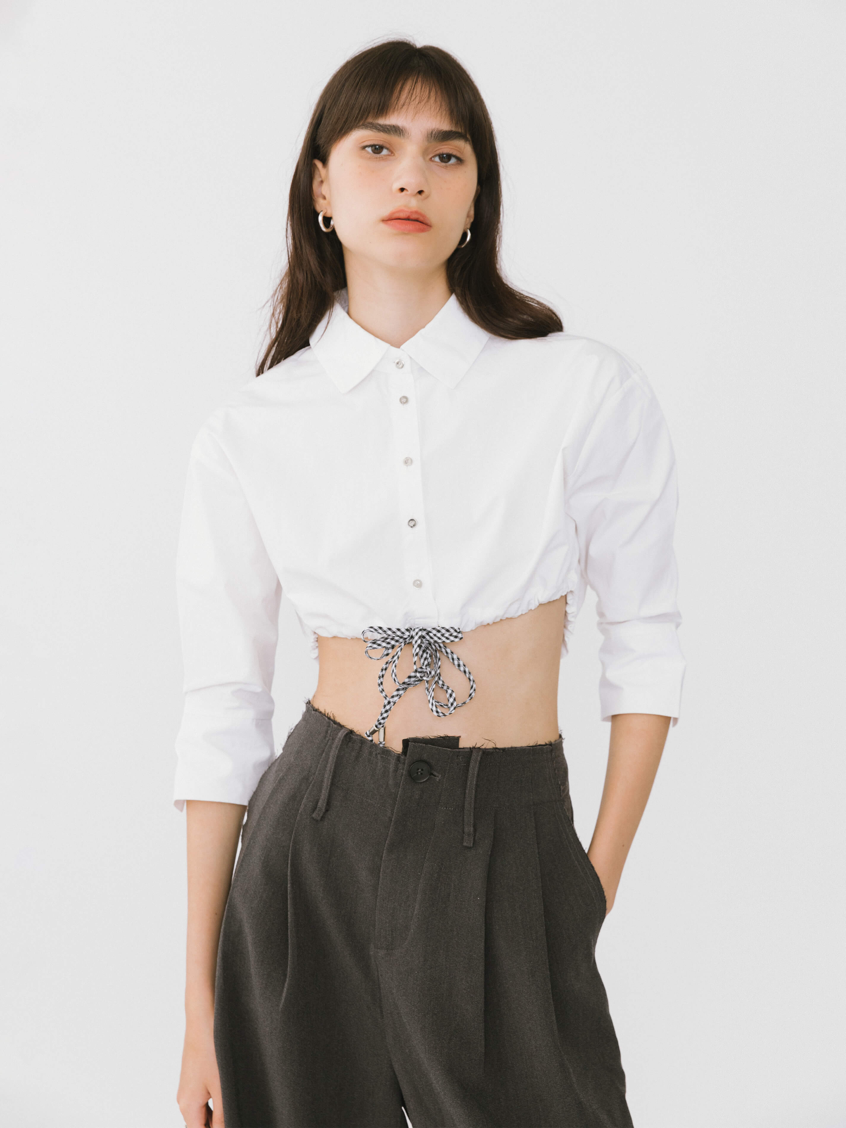 Extra Cropped Shirt with Drawstring Waist-3