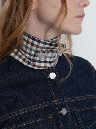 Color-Block High-Neck Denim Jacket