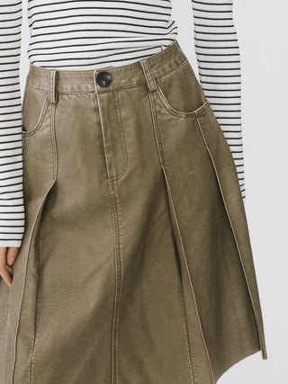 Raw Edge Pleated A-line Skirt