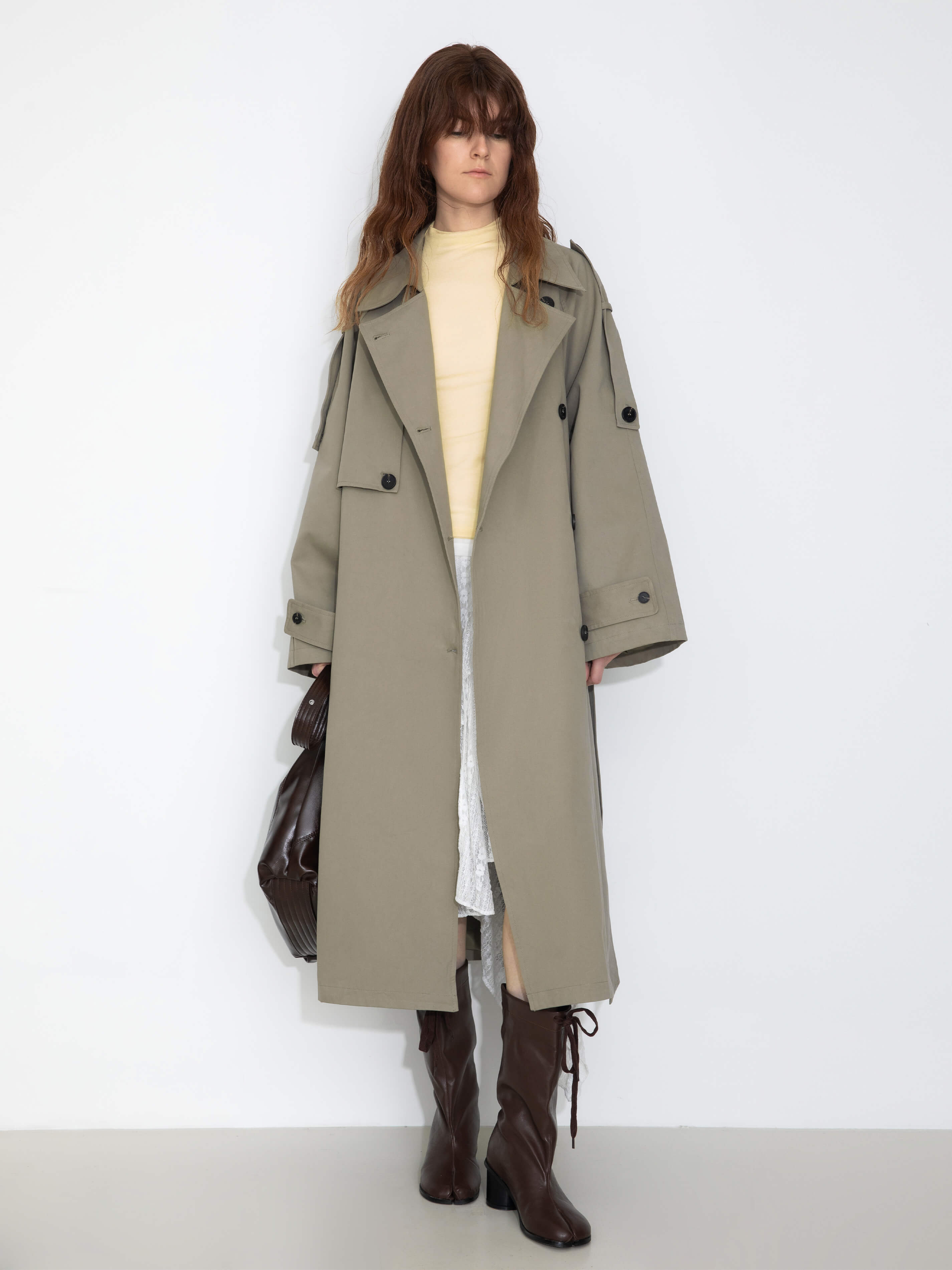 100% Cotton Oversized Mid-Length Raglan Sleeve Trench Coat-3