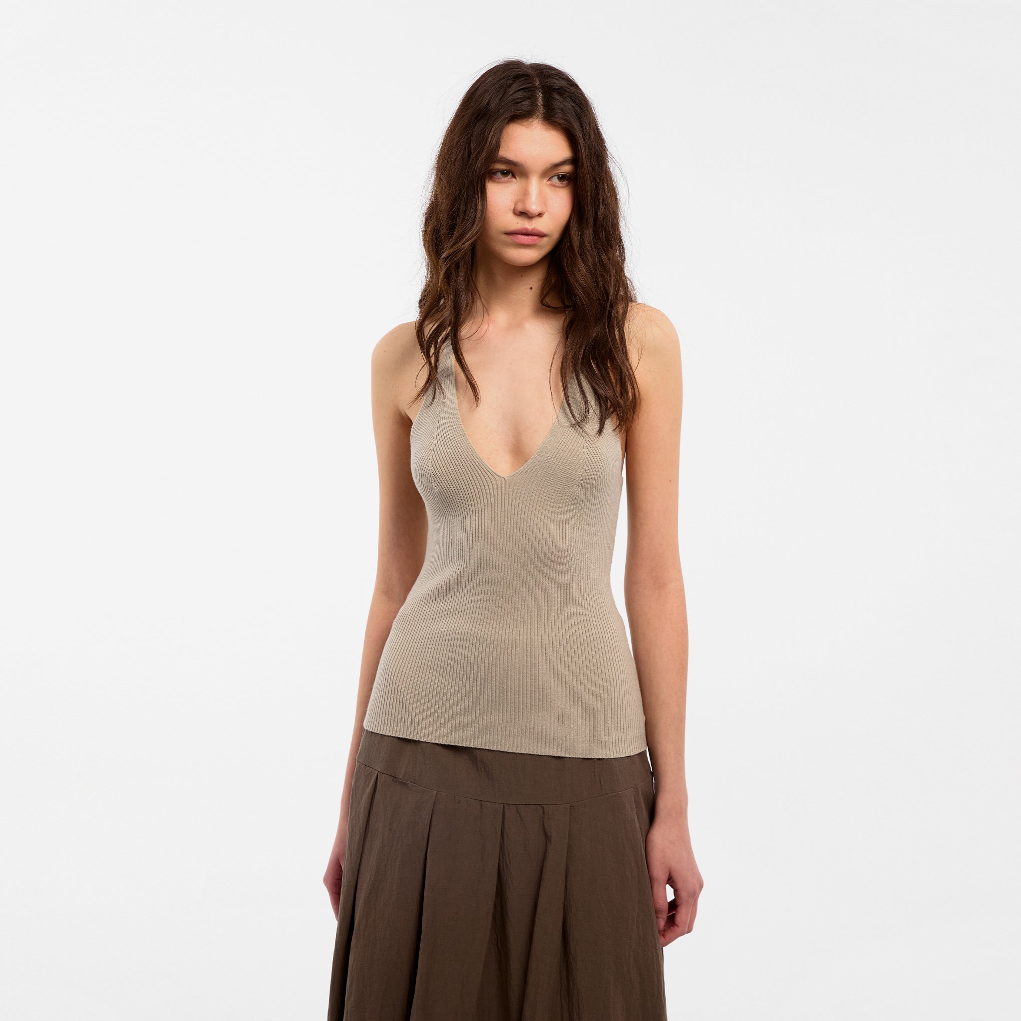 CUBIC Wool Blend Knit Halter Neck Top-3