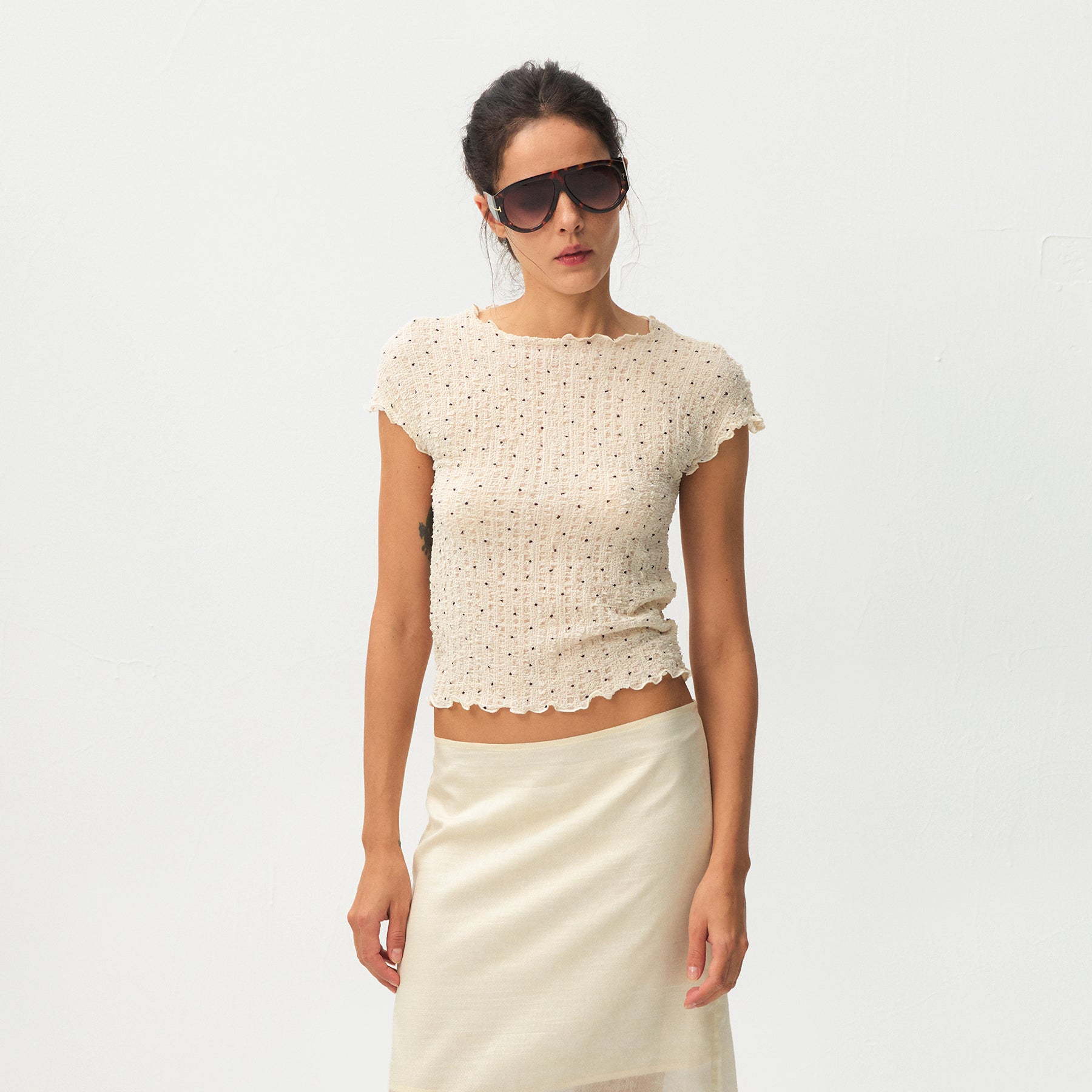 CUBIC Gingham Print Ruffle-Edge Top-3