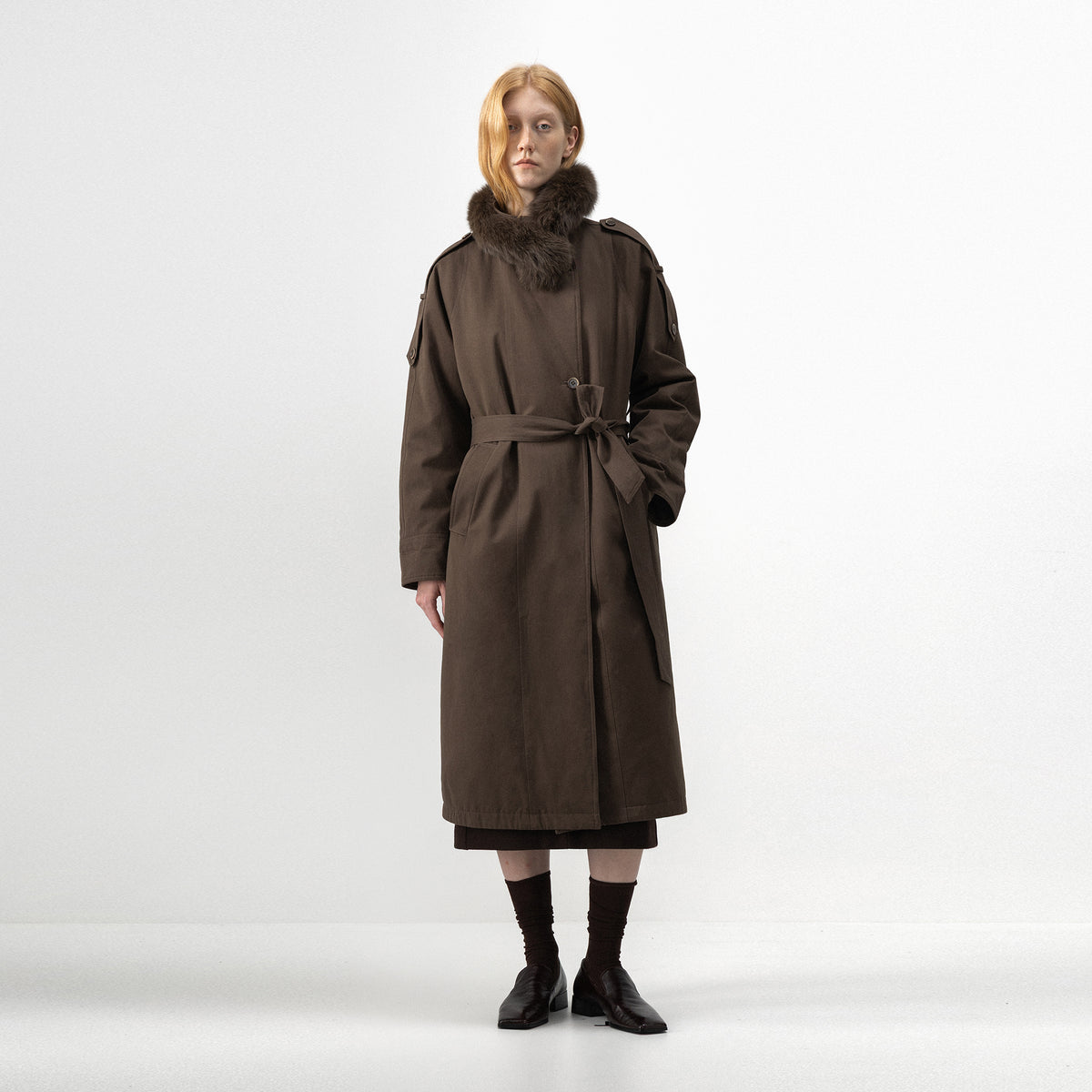CUBIC Detachable Fur-Collar Belted Down Coat-3