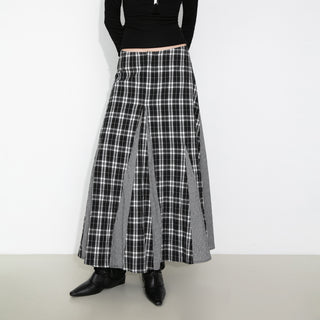 100% Cotton Patchwork Check A-Line Maxi Skirt