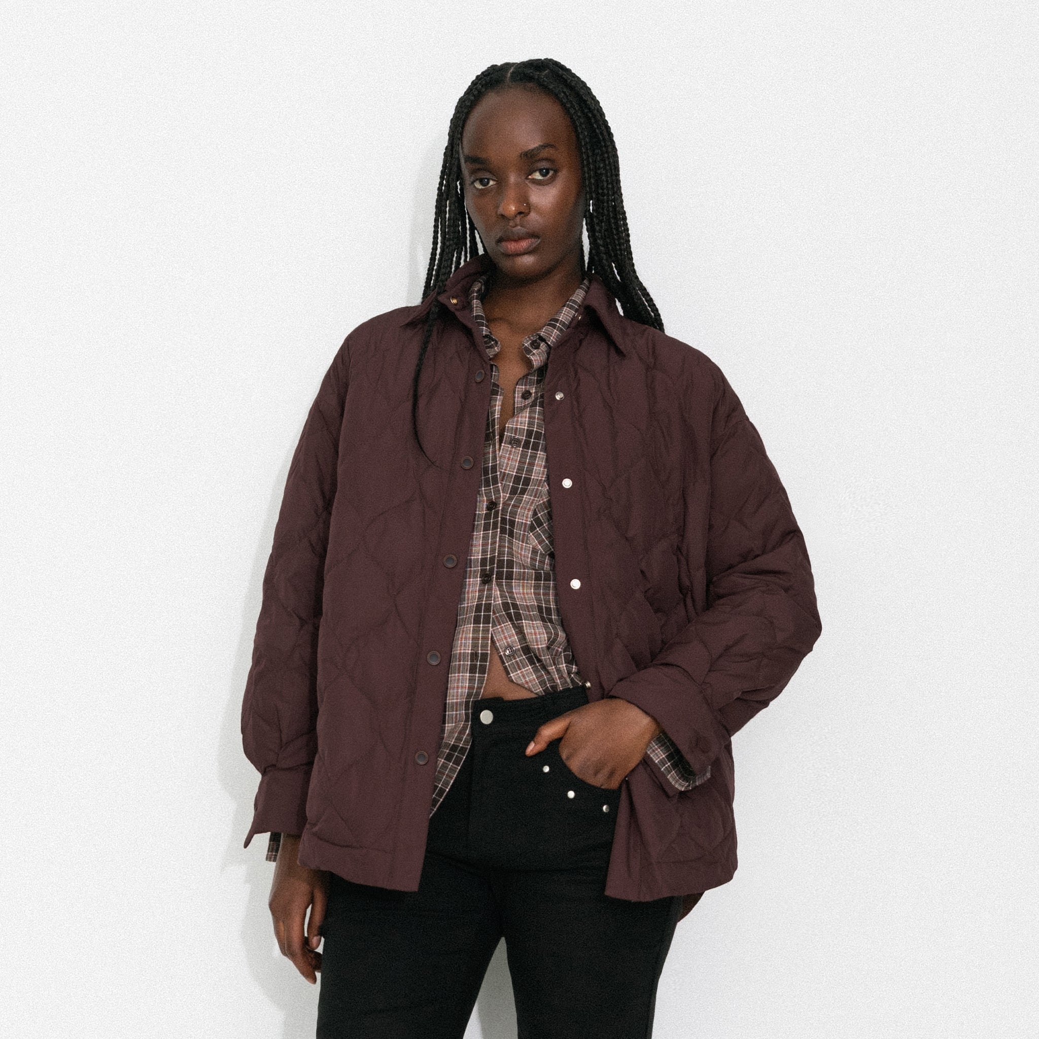 Button-Front Shirt Collar Loose-Fit Down Jacket-3