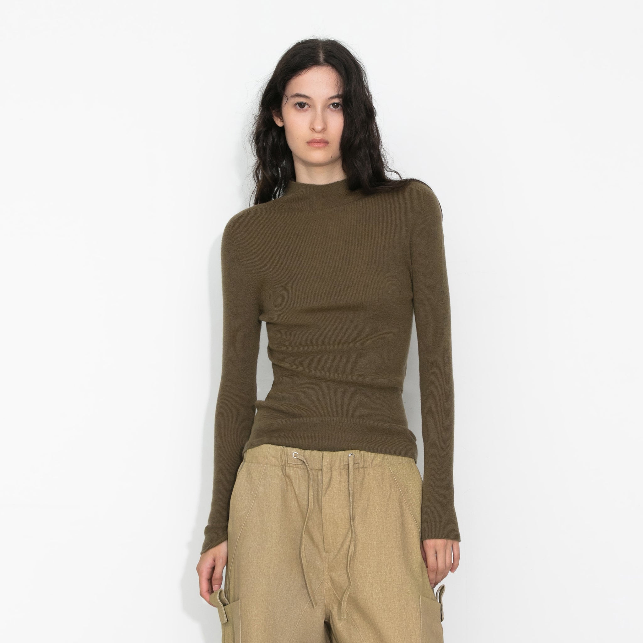 CUBIC 100% Wool Mock‑Neck Fitted Knit Top-3