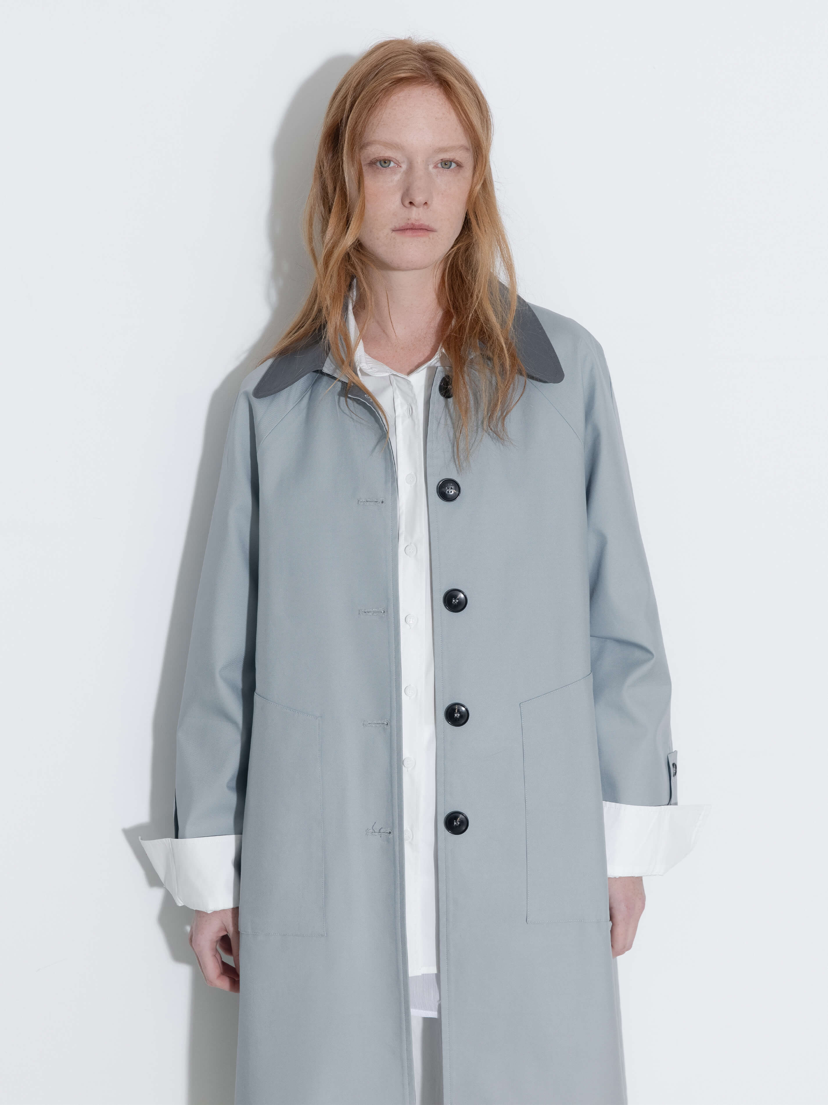 Color-Blocked Collar Long Trench Coat-3
