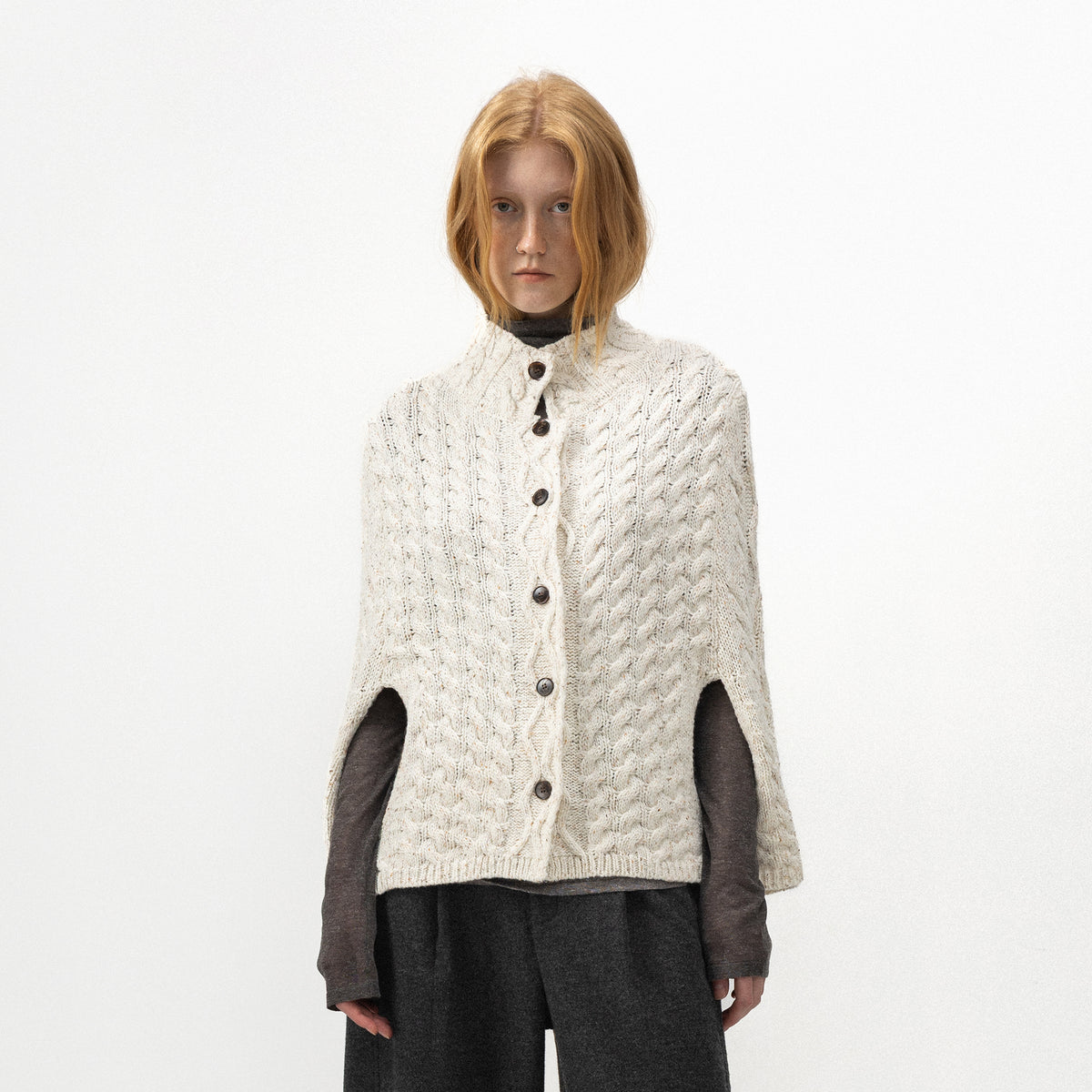 CUBIC Cable-Knit Button-Up Cape-1