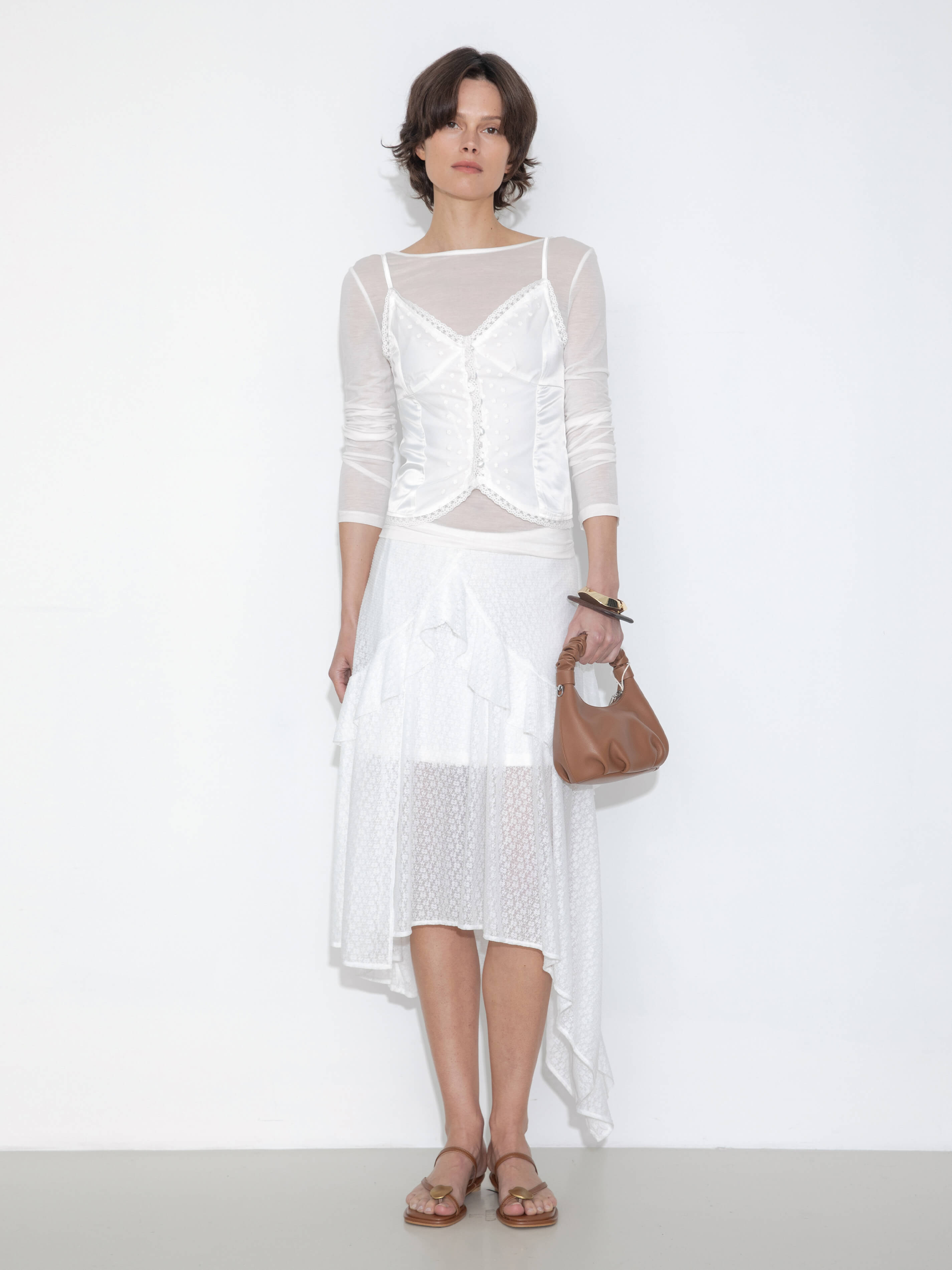 Asymmetrical Ruffled Floral Eyelet Skirt-3