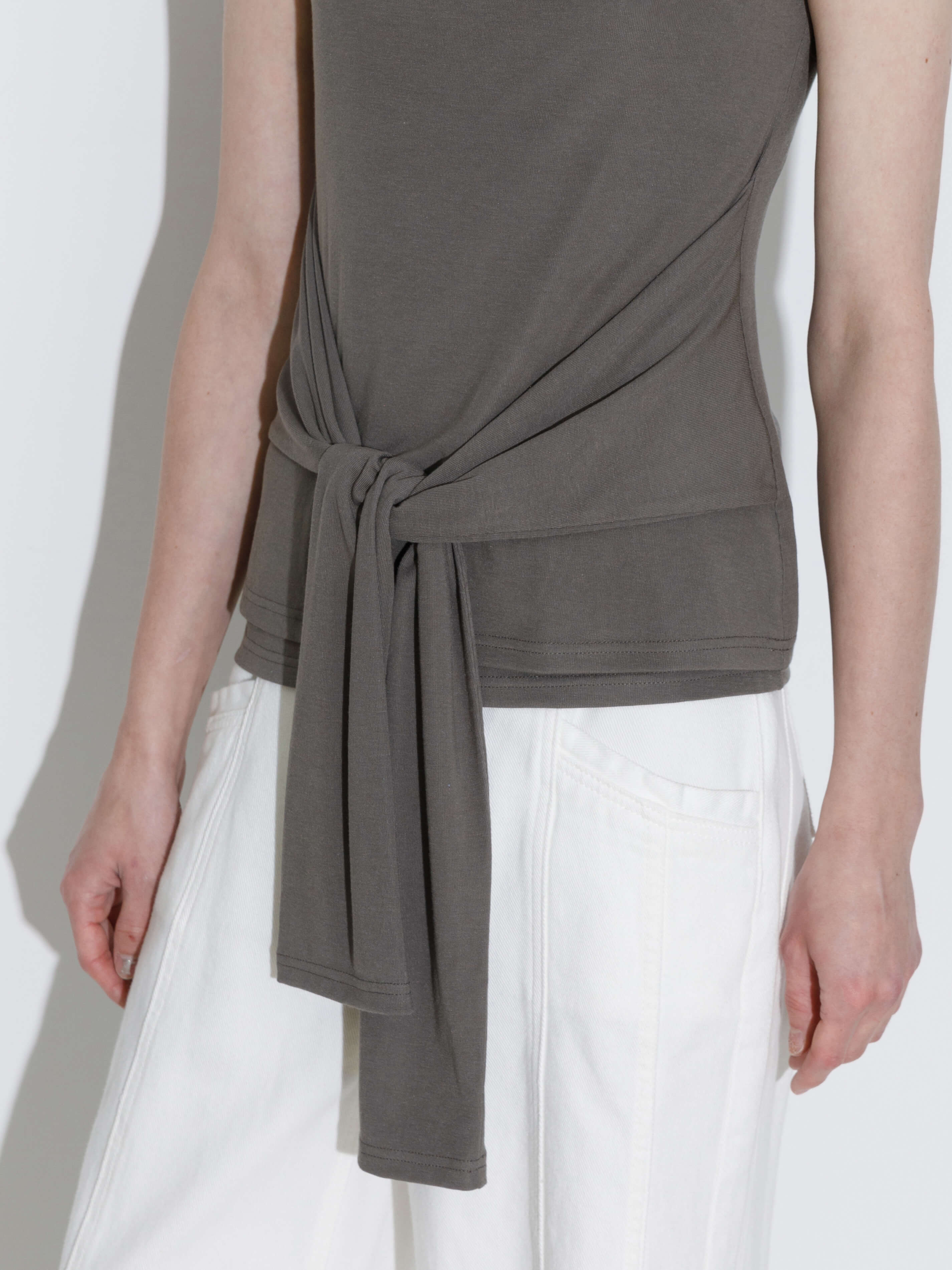 Tie-Detail Sleeveless Mock Neck Top-3
