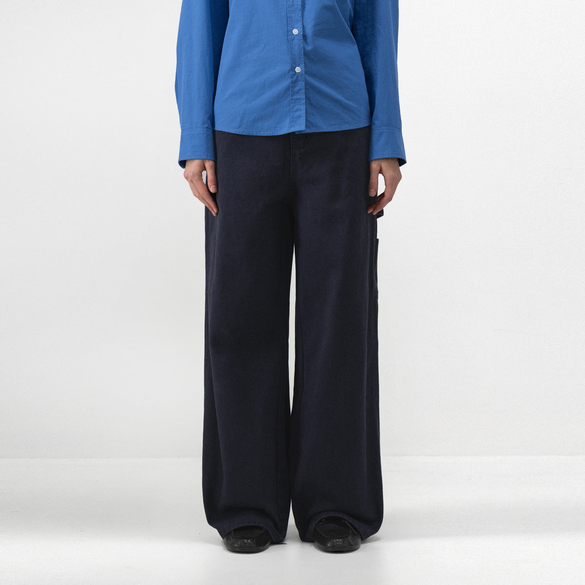 Washed Cotton Wide Leg Jeans-3