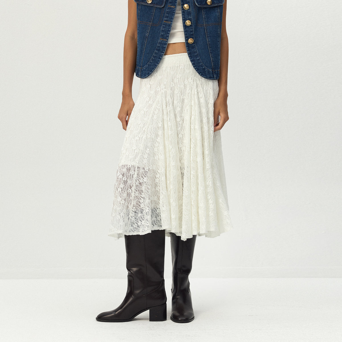 CUBIC Asymmetric Lace Midi Skirt-3
