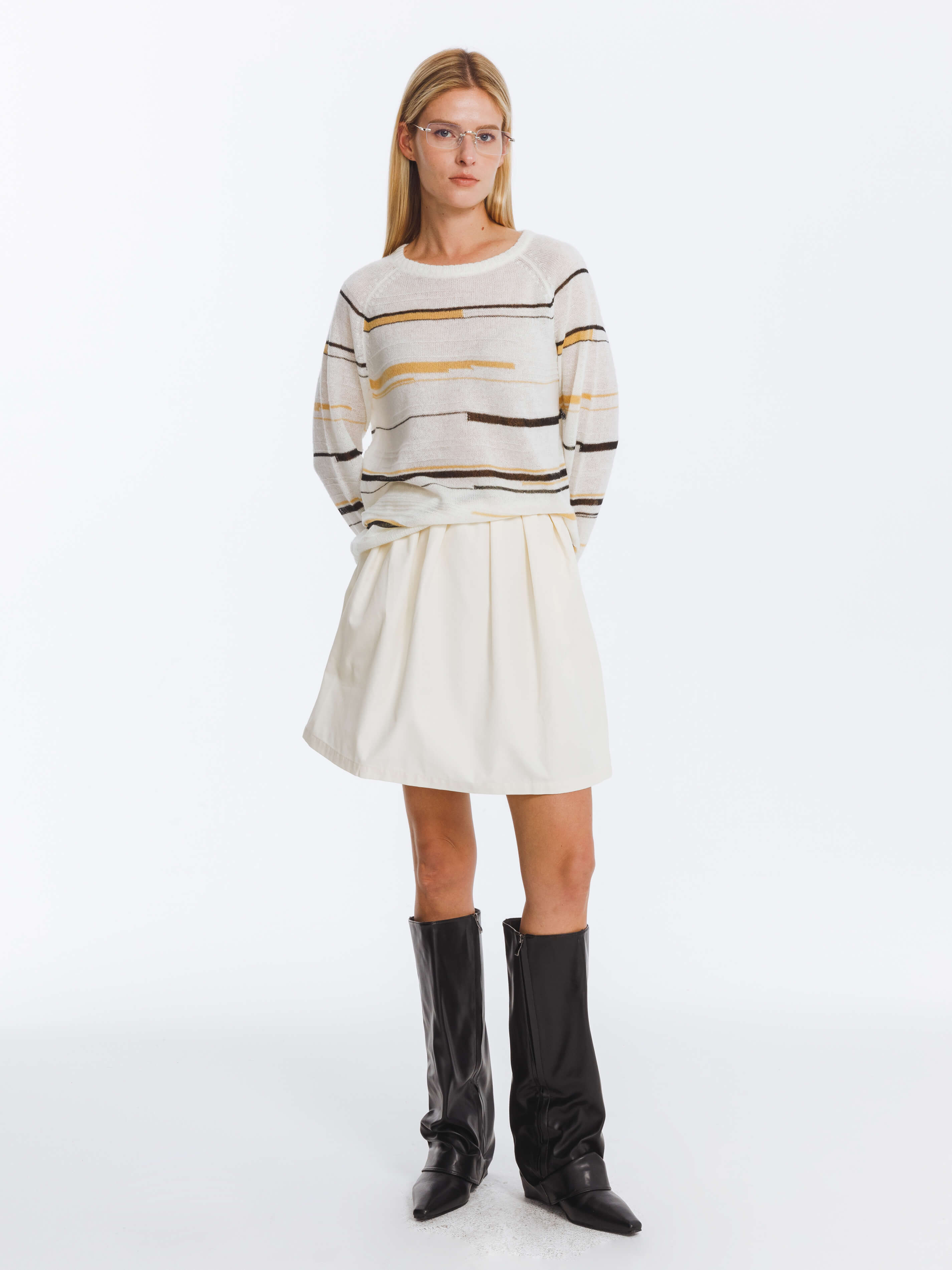 Striped Knit Long Sleeve Top with Wool Blend-3