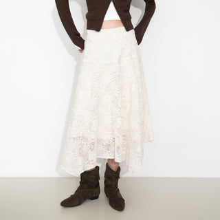 Asymmetrical Lace-Embroidered Skirt