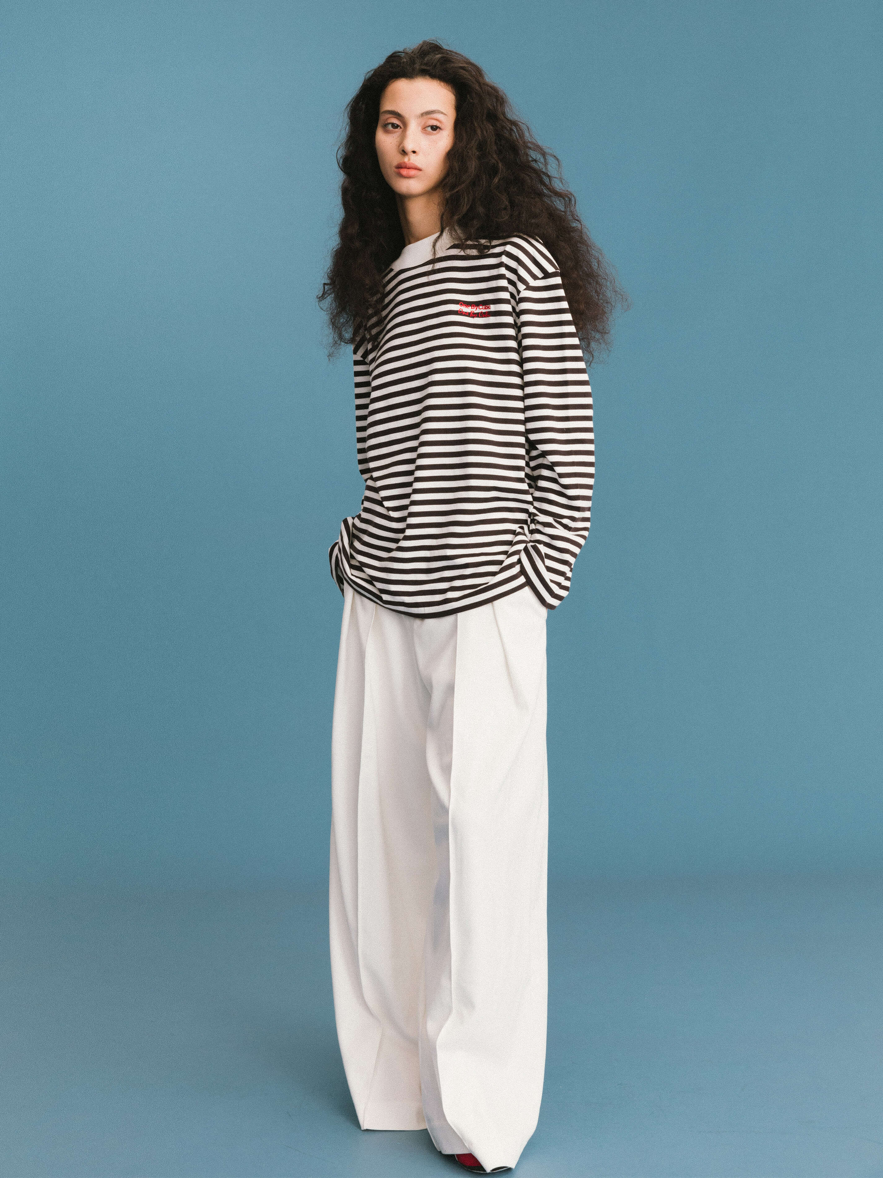 ONE BY CUBIC Pleated Wide Leg Wool Blend Trousers-3