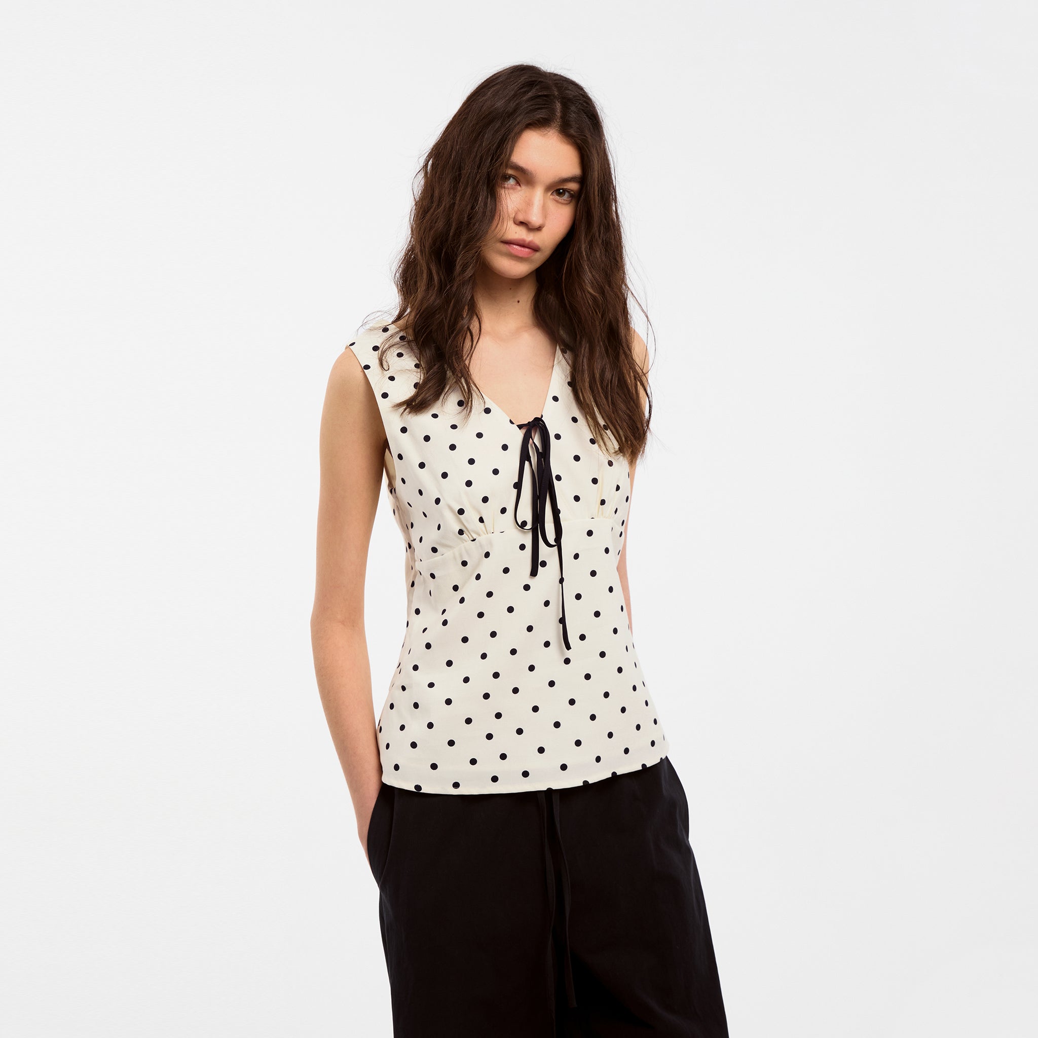 CUBIC Polka Dot V-Neck Top-3