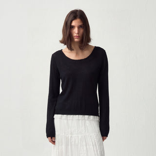 CUBIC Lace Trim Cropped Knit Top