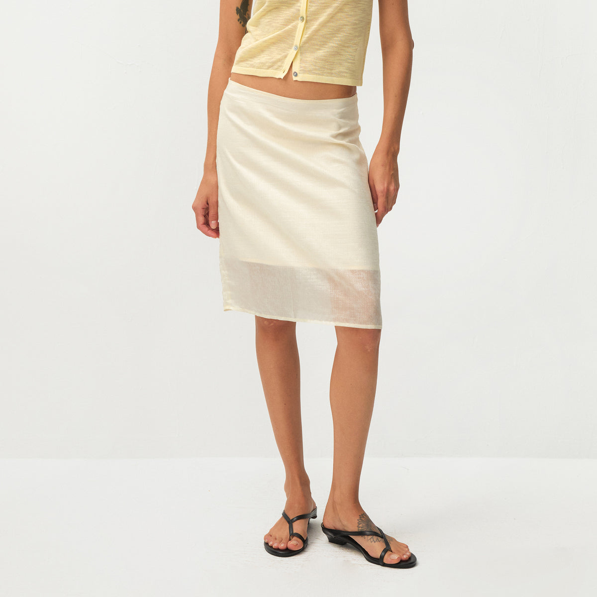 CUBIC  Lyocell Semi-Sheer Pencil Midi Skirt-3