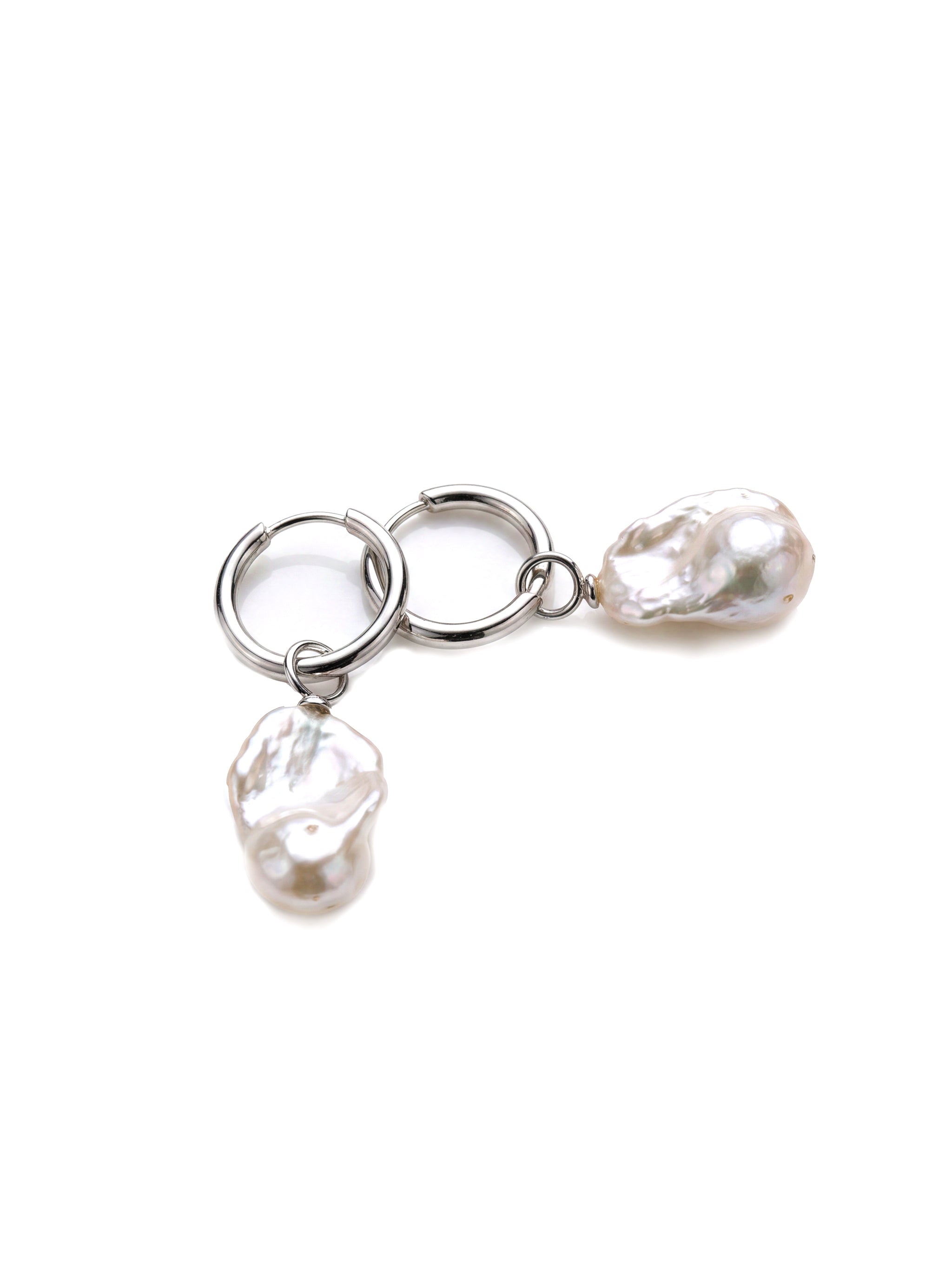 Baroque Pearl Hoop Silver Earrings-2