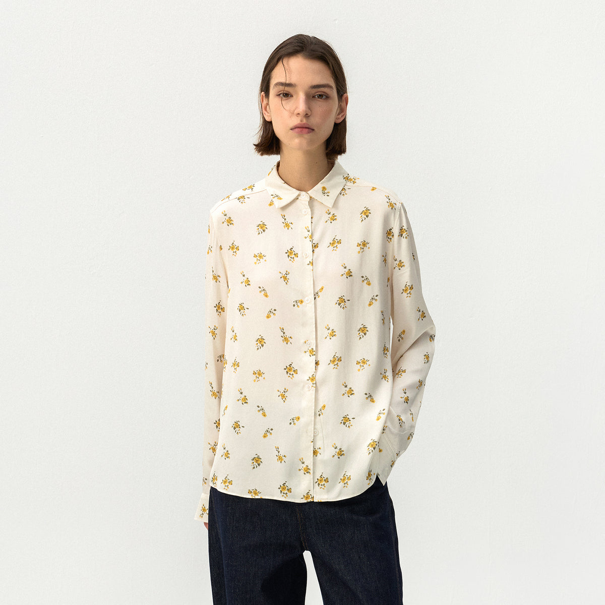 CUBIC 100% Cotton Floral Print Button-Up Shirt-3