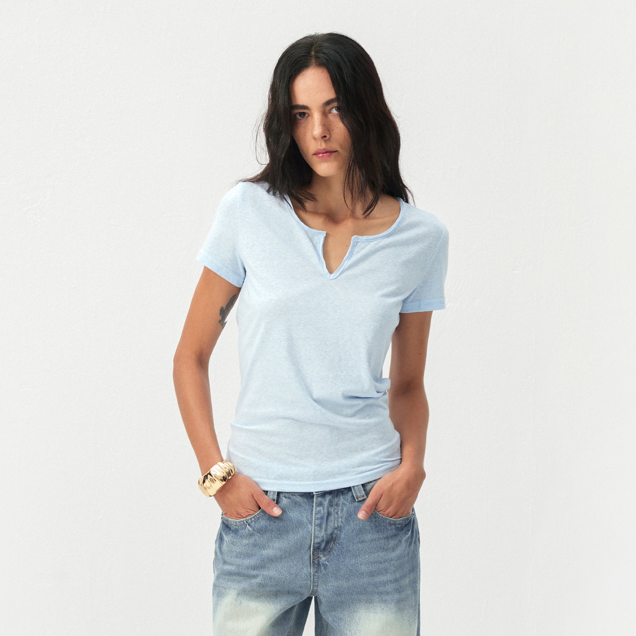 CUBIC Cotton-Blend Notch Neck Slim Fit T-shirt-3
