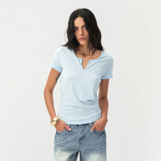 CUBIC Cotton-Blend Notch Neck Slim Fit T-shirt