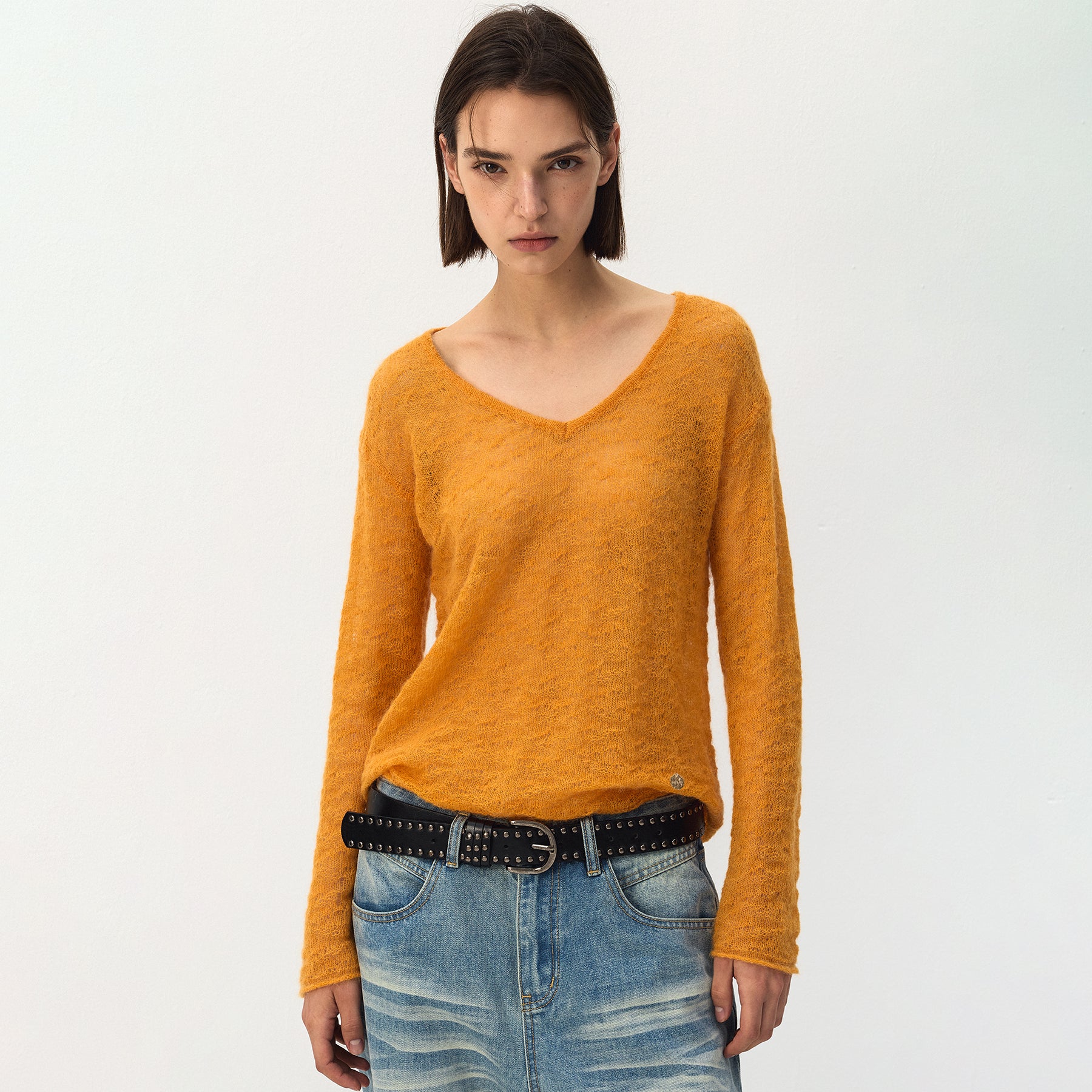 CUBIC Mohair Wool V-Neck Knit Top-3