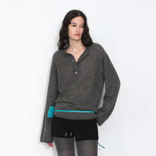Henley Neck Loose-Fit Long-Sleeve Cover-Up
