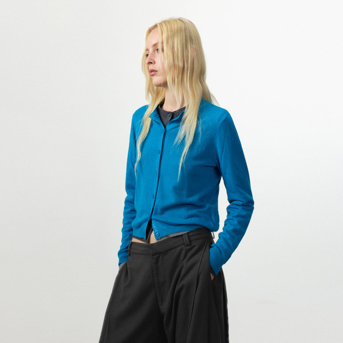 100% Wool Knit Cardigan with Crew Neck-3