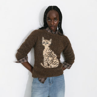 CUBIC Cat Print Alpaca Blend Sweater