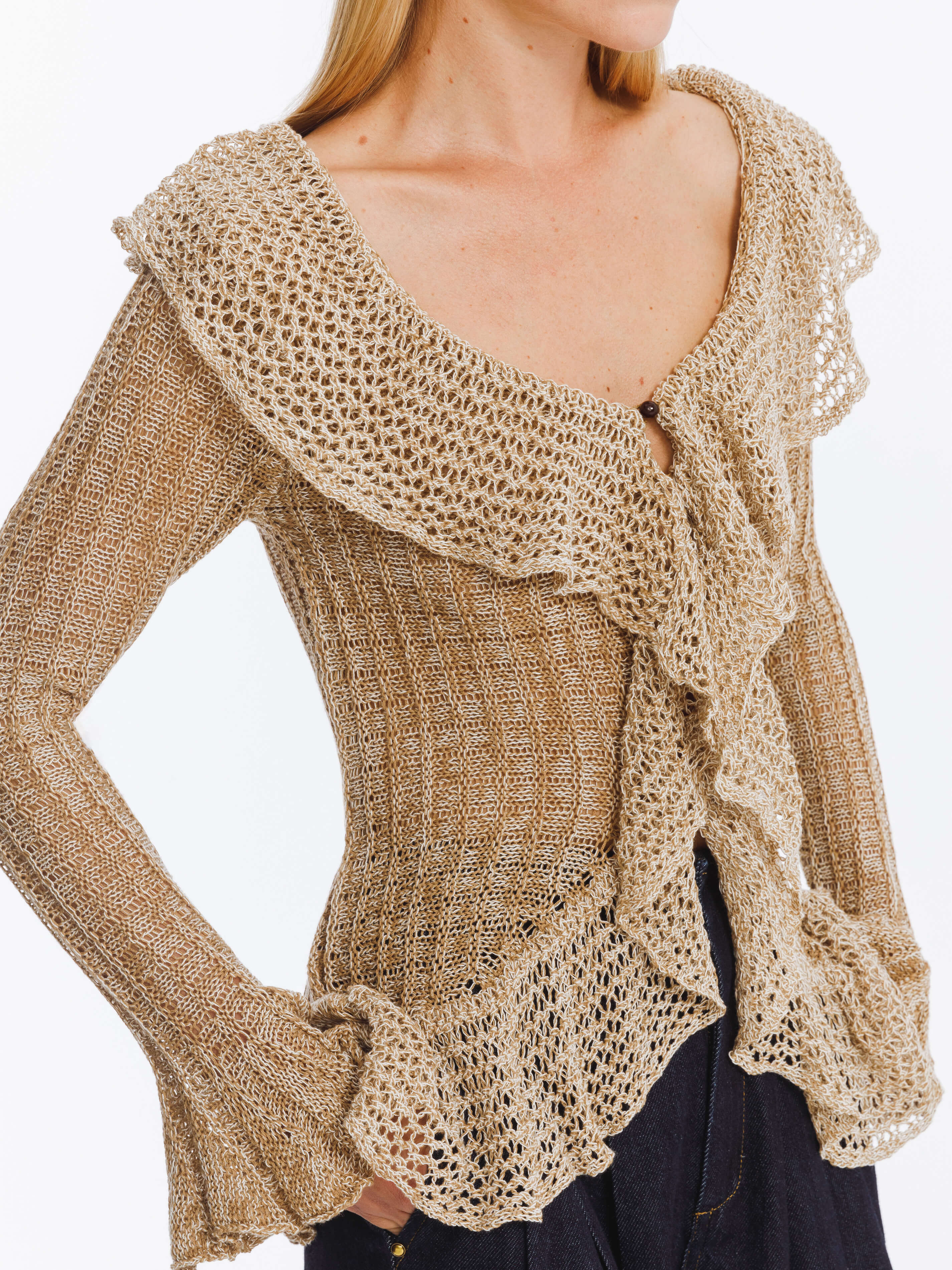 Special Yarn Hollowed Long Sleeves Knit Top-3