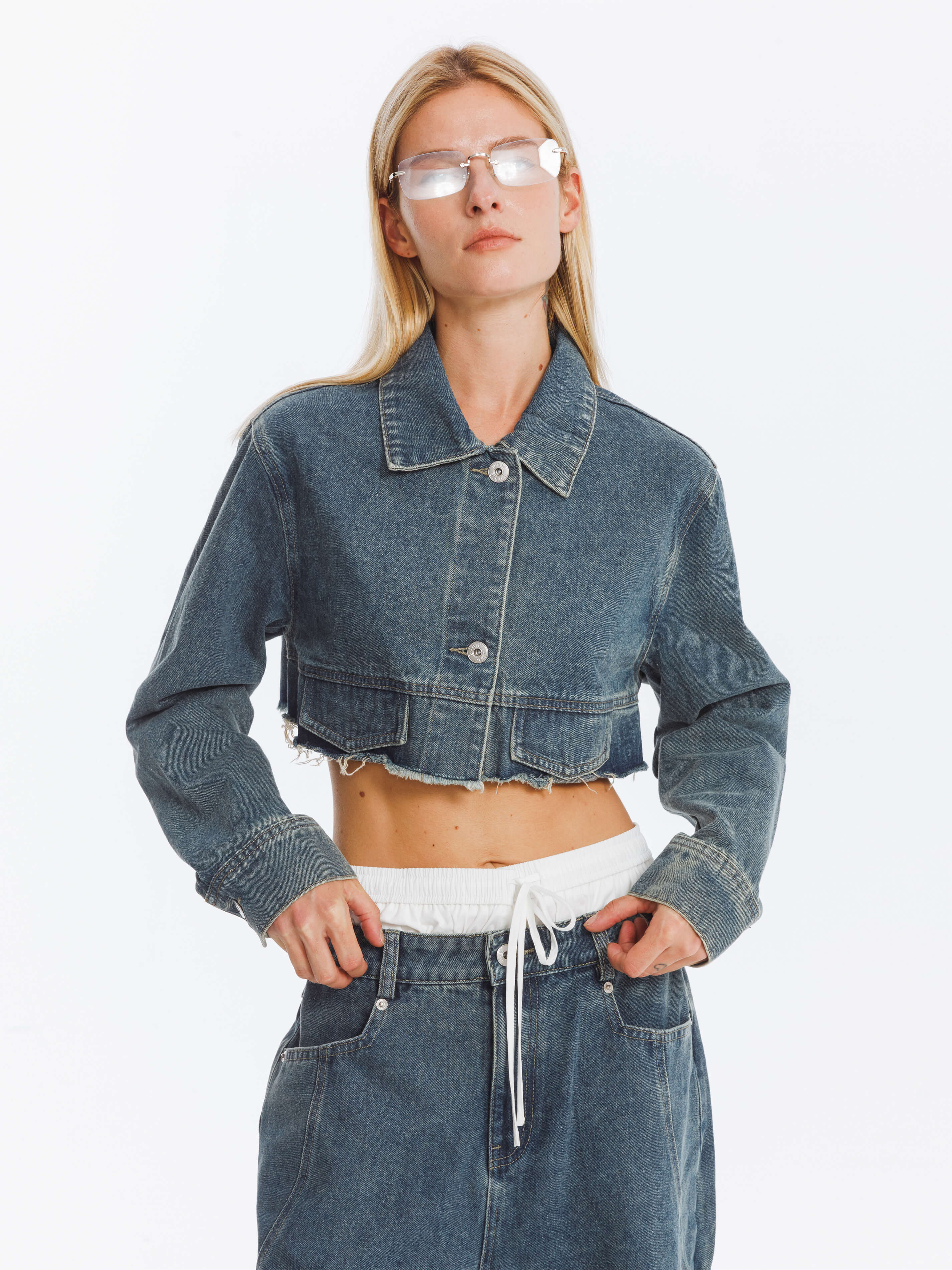 Extra Cropped Frayed Denim Jacket-3