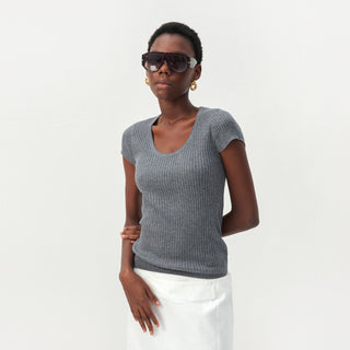 CUBIC Wool-Blend Ribbed Scoop Neck Knit Top