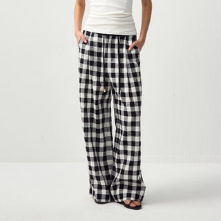 CUBIC Drapey Check Wide-Leg Trousers