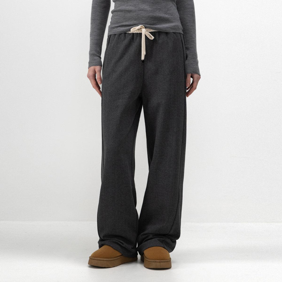 CUBIC Herringbone Drawstring Straight-Leg Trousers-3