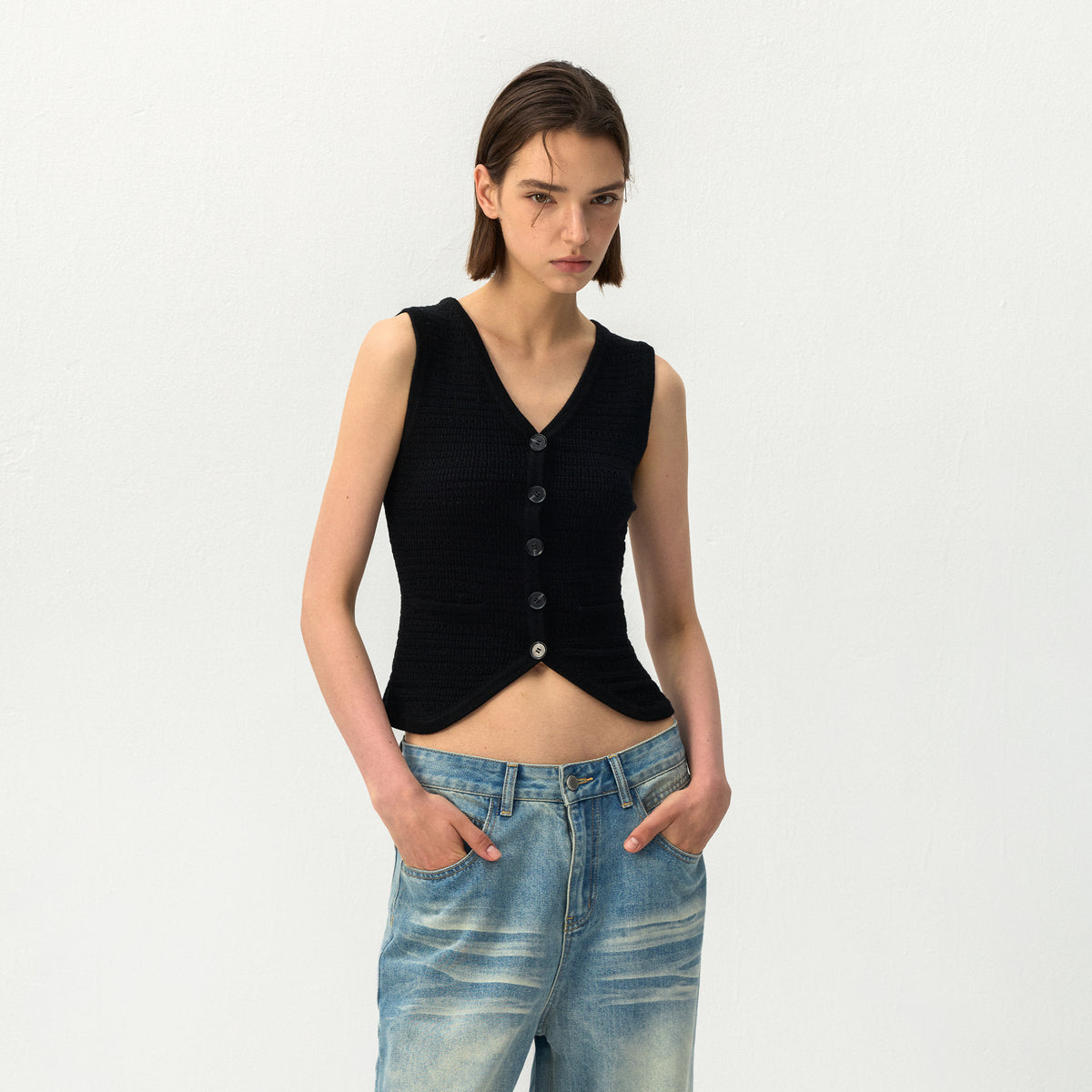 CUBIC V-Neck Button Front Knit Vest-3