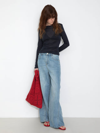 High-Waisted Wide-Leg Straight Jeans