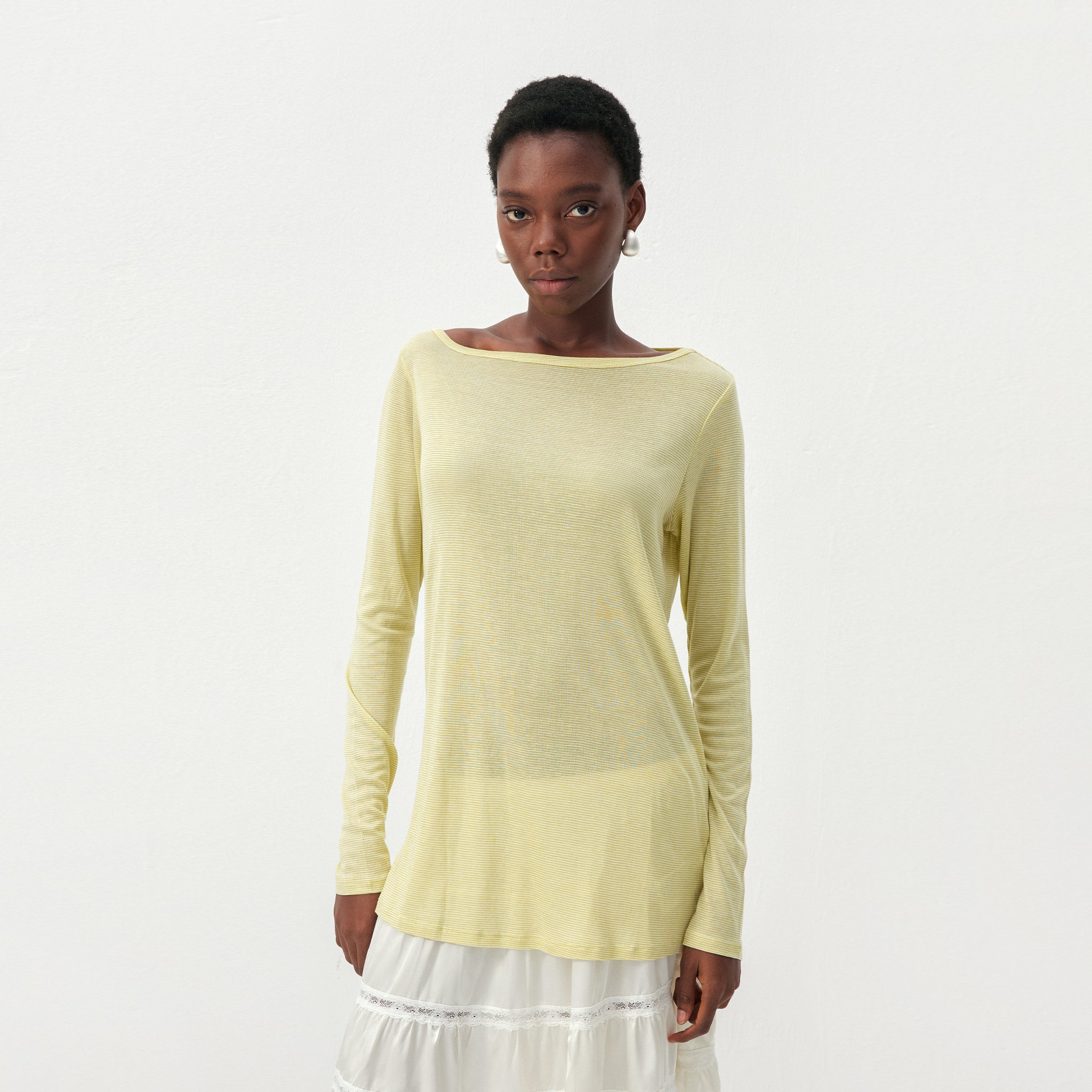 CUBIC Lyocell-Blend Boat Neck Long Sleeve Top-3