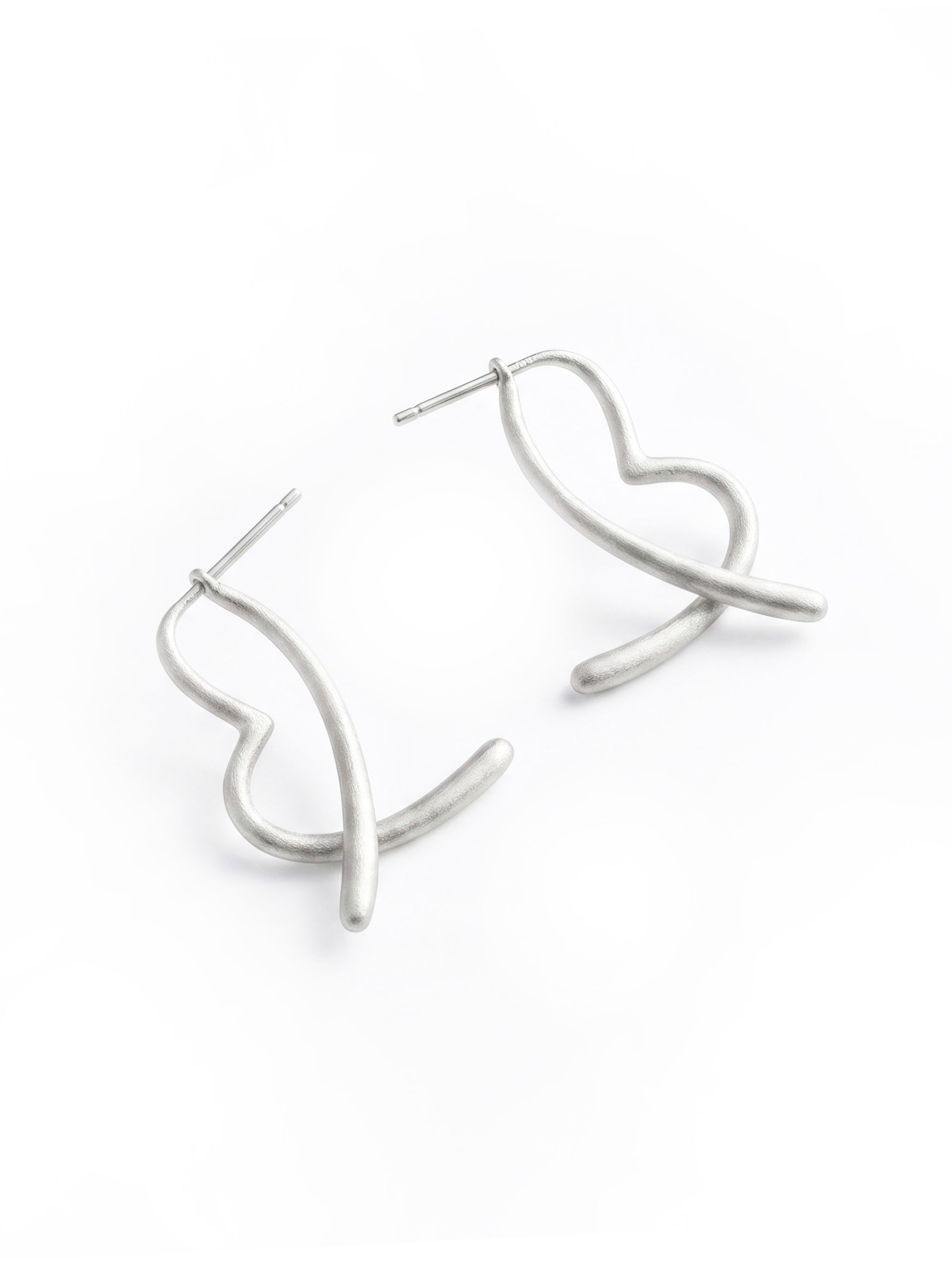 Brushed Abstract Heart Wire Earrings-3