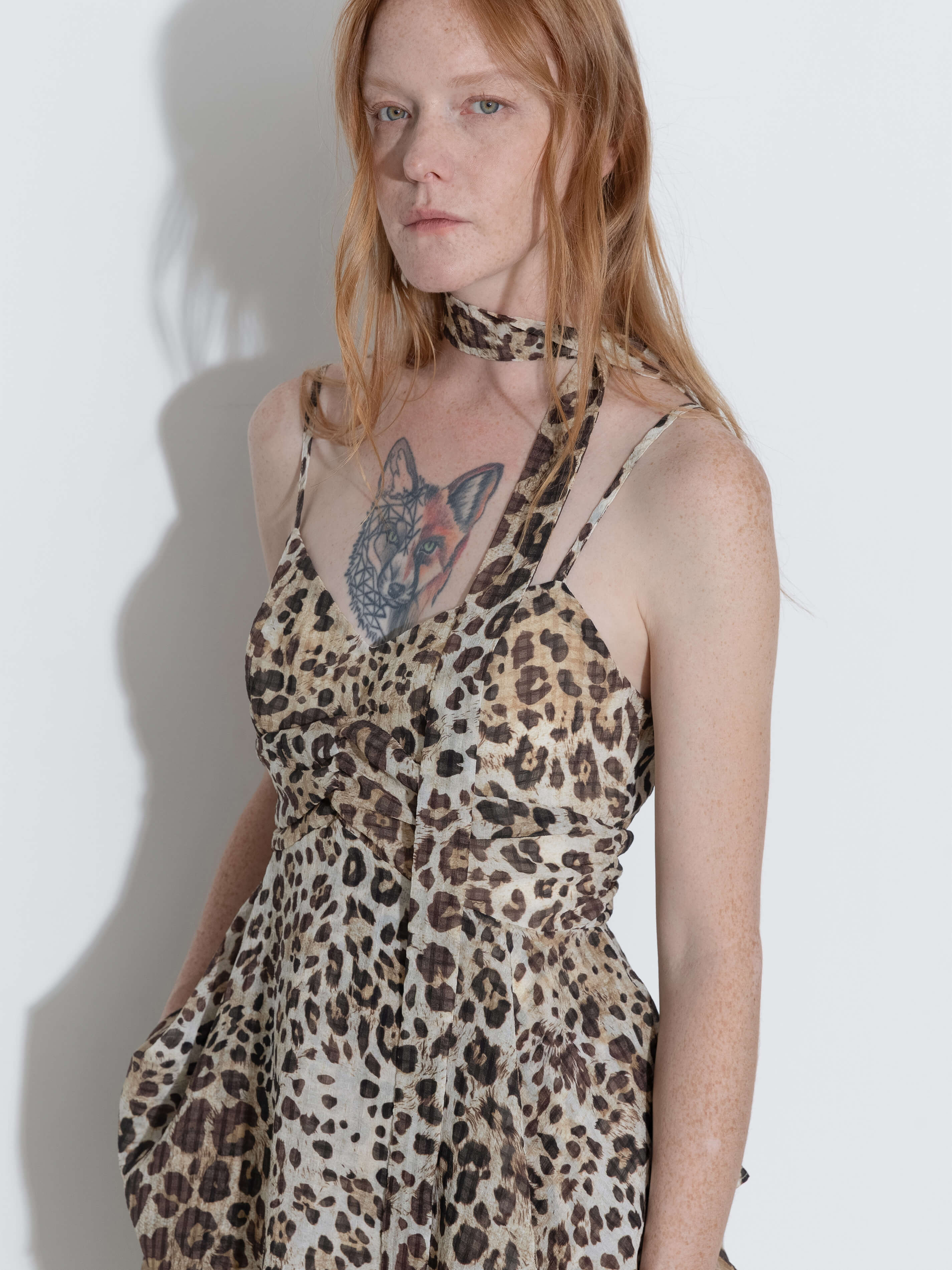 Leopard Print Cami Top with Scarf-3