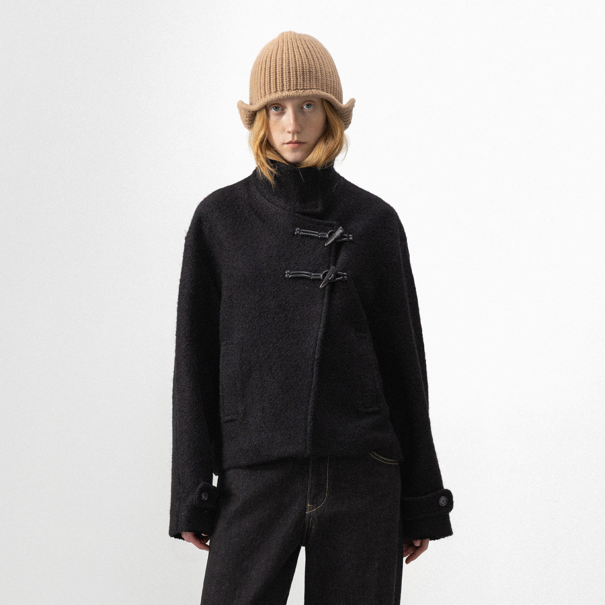 CUBIC Asymmetric Toggle Cropped Wool Coat-3