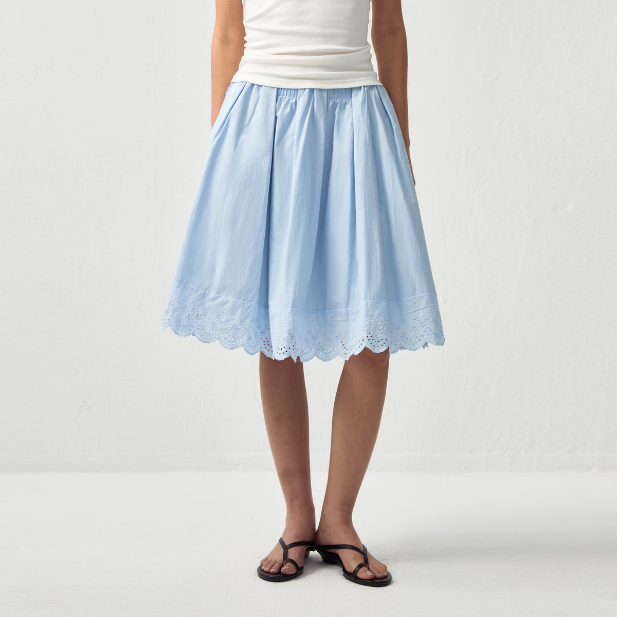 Embroidered A-Line Cotton Midi Skirt-3