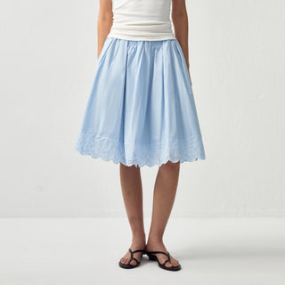 Embroidered A-Line Cotton Midi Skirt