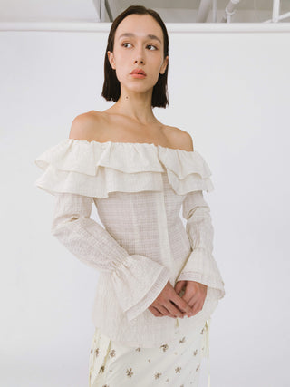 Frills Volume Off Neckline Shirt
