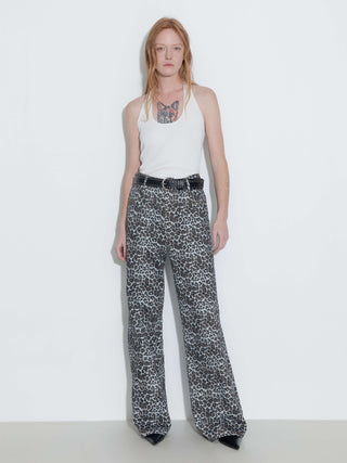 100% Cotton Leopard Print Flared Trousers
