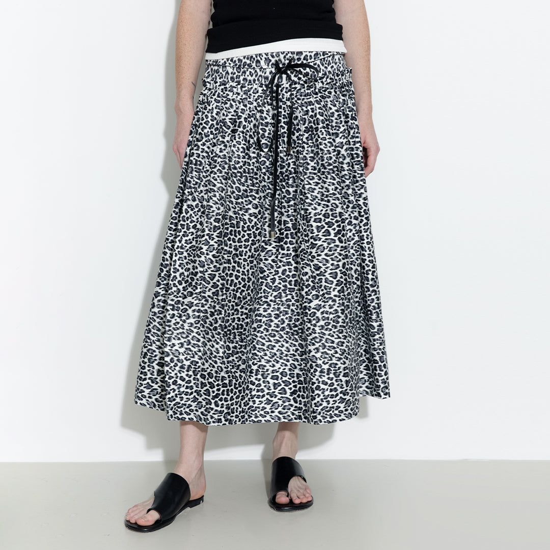 100% Cotton Leopard Print A-Line Skirt-3